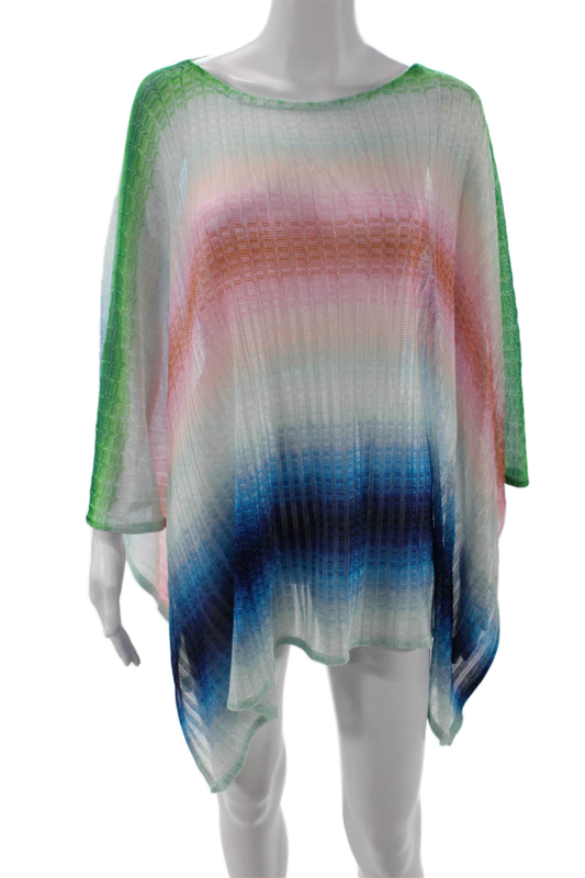 Missoni Mare Womens Scoop Neck Open Knit Cover Up Blue Pink Size Medium