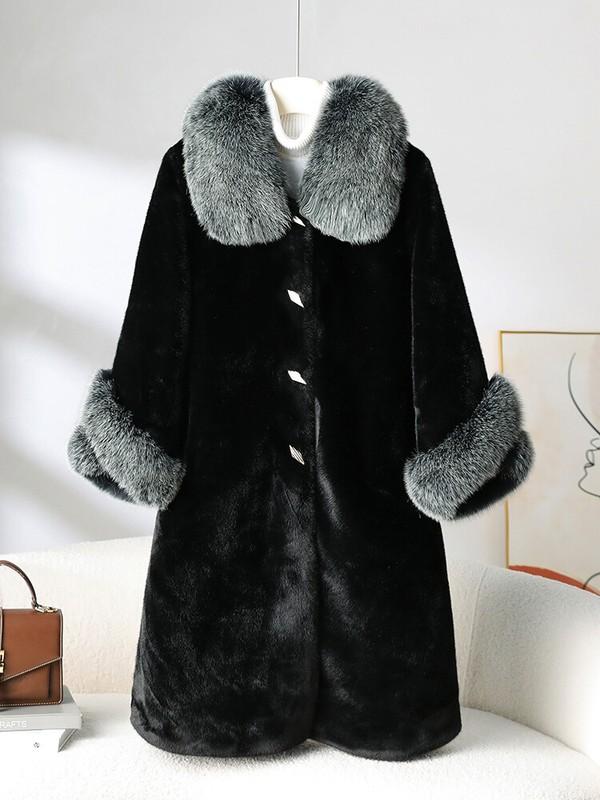 Mom's Fur Sheep Shearing Coat Women's Real Fox Fur Collar Luxury Mink Fur Jacket