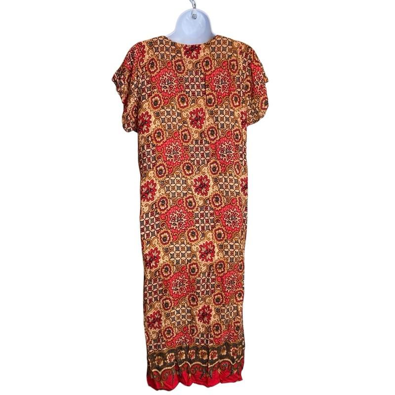 MONICA Batik Women's Red Paisley Boho Midi Dress Est. Size L 70’s Retro Vibes