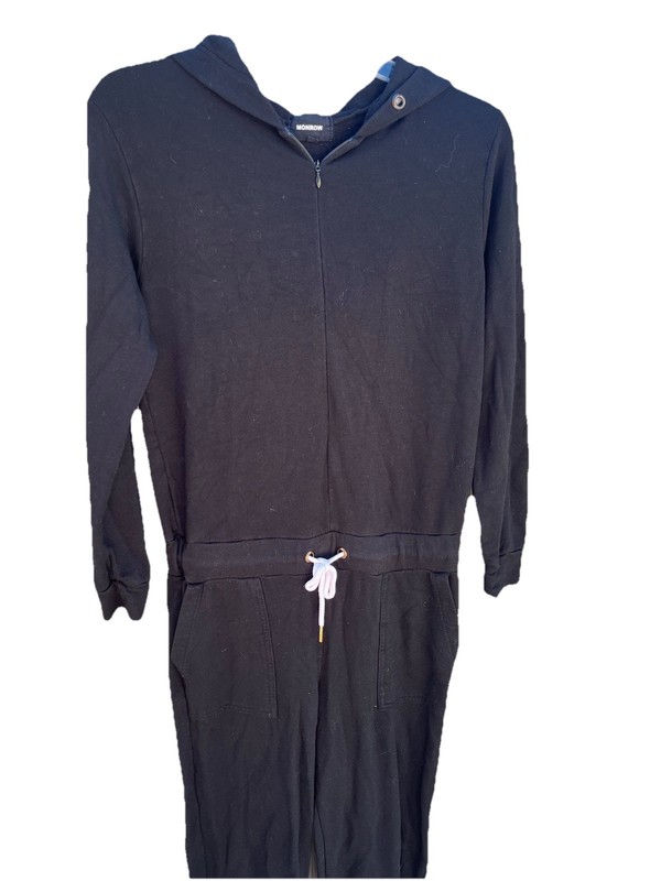 MONROW Supersoft Fleece Hooded Jumpsuit In Black XS
