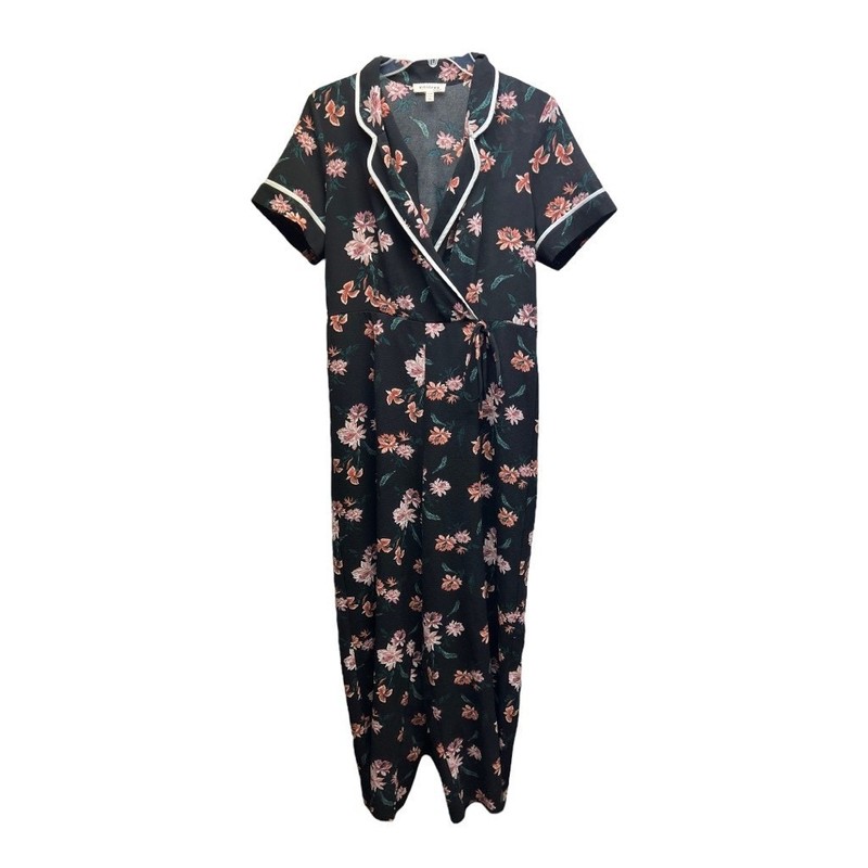 Monteau Jumpsuit Size XL Multicolor Floral Collared Short Sleeve Retro Stretch