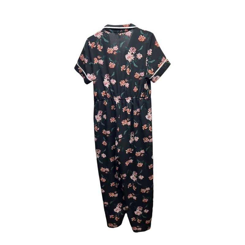 Monteau Jumpsuit Size XL Multicolor Floral Collared Short Sleeve Retro Stretch