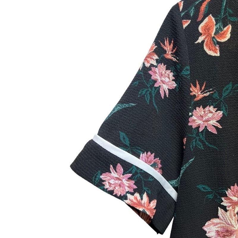 Monteau Jumpsuit Size XL Multicolor Floral Collared Short Sleeve Retro Stretch