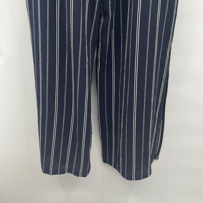 Monteau Womens Striped Jumpsuit Wide Leg Short Sleeve Navy/White Size Large