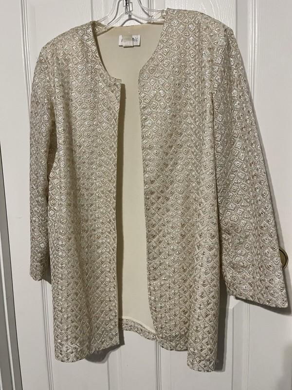 Mosaic Woman Gold Cream Vintage Blazer Jacket Cardigan Size L Made In The USA