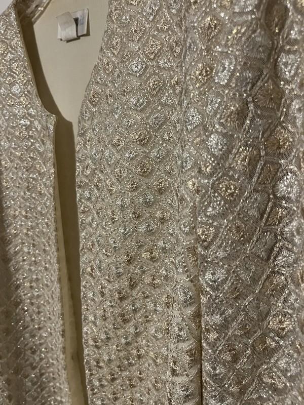 Mosaic Woman Gold Cream Vintage Blazer Jacket Cardigan Size L Made In The USA