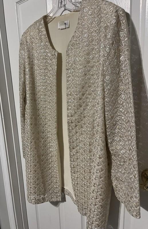 Mosaic Woman Gold Cream Vintage Blazer Jacket Cardigan Size L Made In The USA