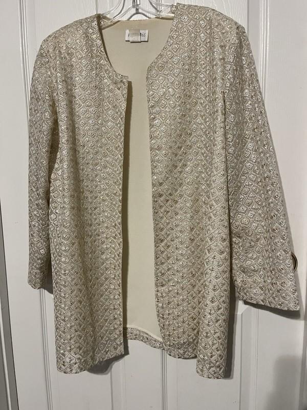 Mosaic Woman Gold Cream Vintage Blazer Jacket Cardigan Size L Made In The USA
