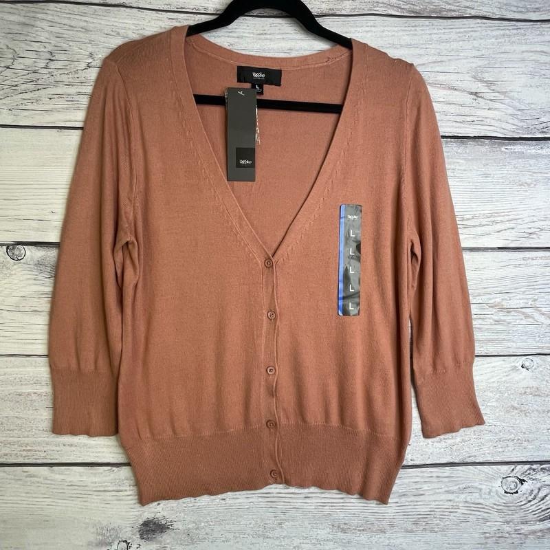 Mossimo Peach Orange Color Sweater Women’s Size Large 3/4 Sleeves Button Up NWT