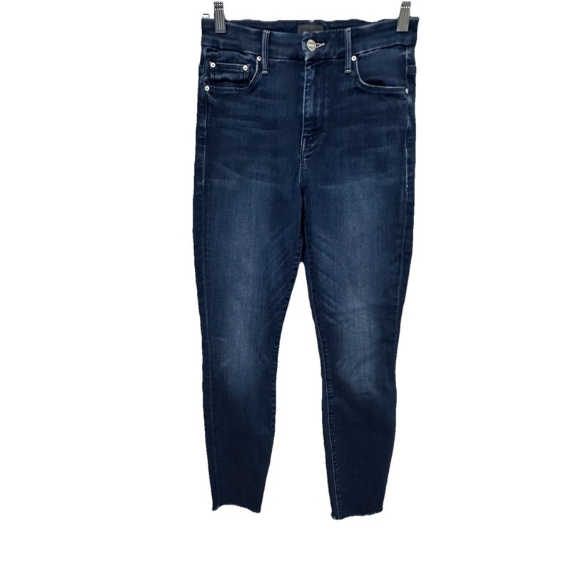 MOTHER High Waisted Looker Ankle Fray Jeans Stretch Minimalist Dark Wash Size 26