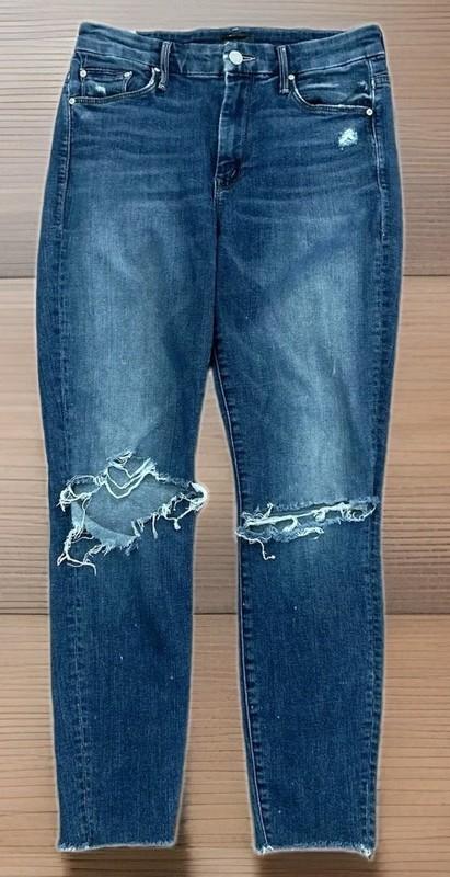 Mother Jeans Womens 27 The Looker Ankle Fray Stretch Blue Distressed Denim 27x27