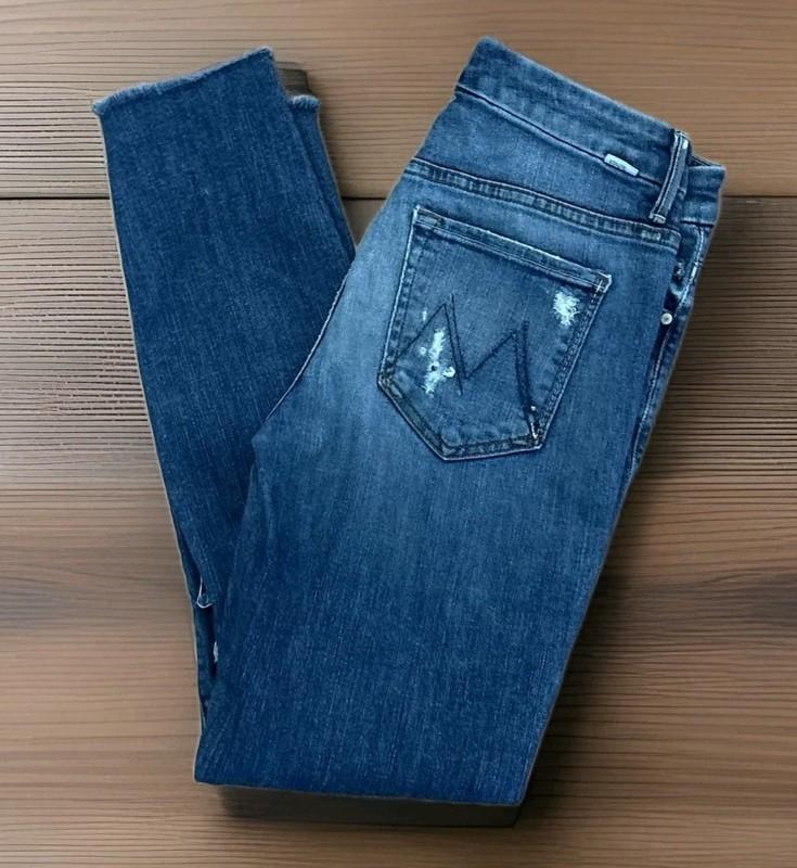 Mother Jeans Womens 27 The Looker Ankle Fray Stretch Blue Distressed Denim 27x27