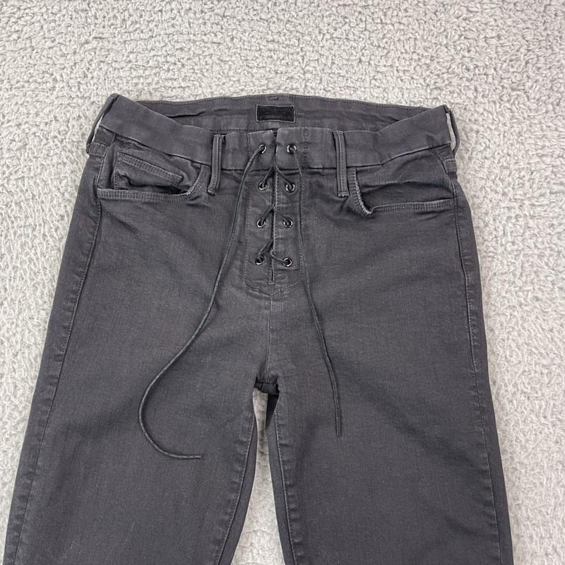 Mother Size 28x27 High Waisted Lace Up Looker Ankle Jeans Not Guilty Black Denim