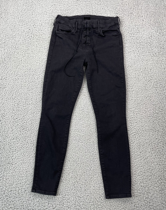 Mother Size 28x27 High Waisted Lace Up Looker Ankle Jeans Not Guilty Black Denim