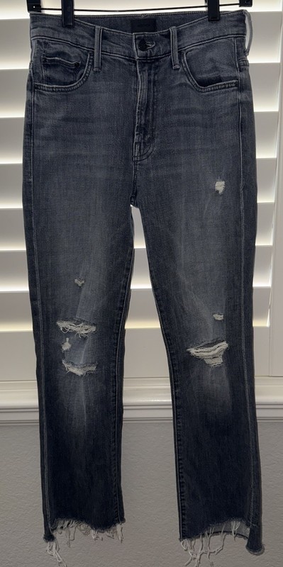 MOTHER The Insider High Rise Crop Step Fray Bootcut Jeans In Up In Smoke Size 25