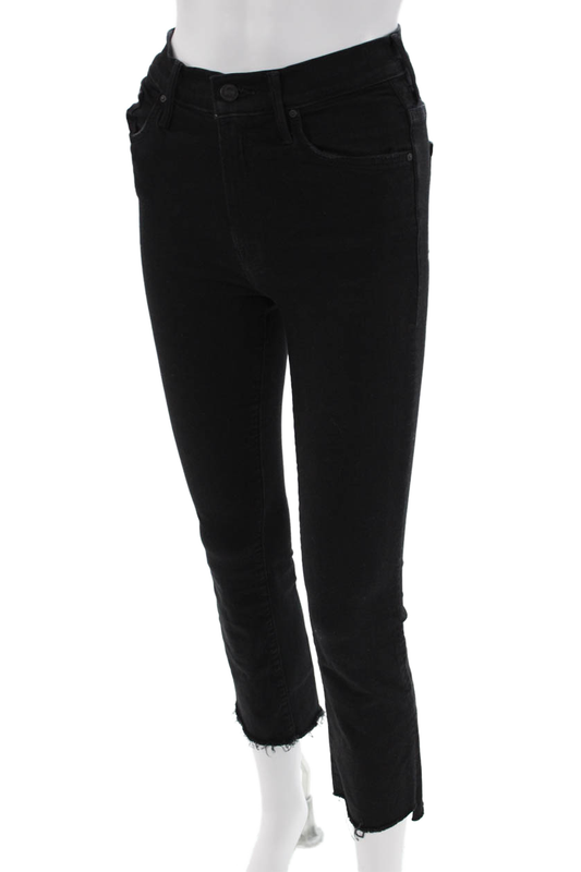 Mother Womens Zipper Fly High Rise Insider Crop Step Fray Jeans Black Size 25