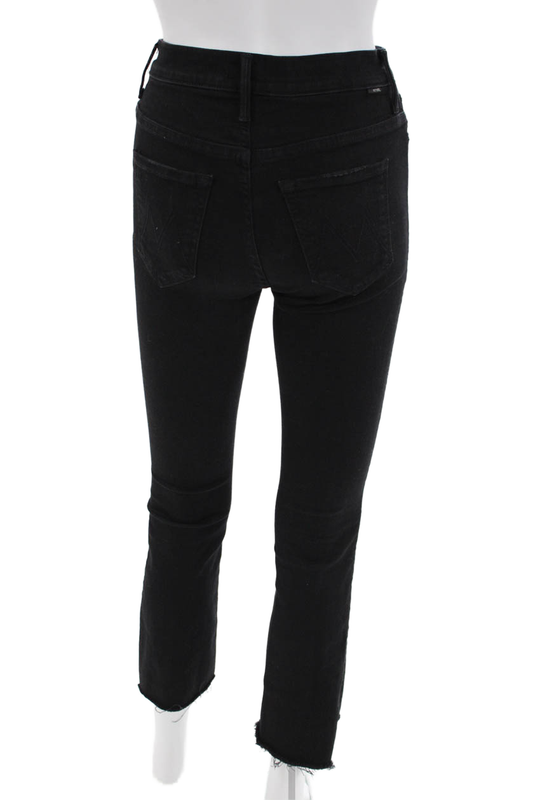 Mother Womens Zipper Fly High Rise Insider Crop Step Fray Jeans Black Size 25