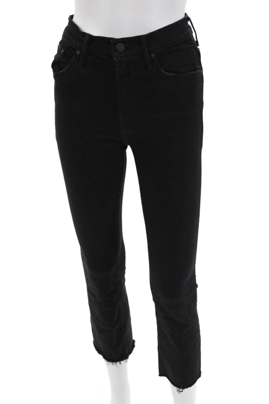 Mother Womens Zipper Fly High Rise Insider Crop Step Fray Jeans Black Size 25
