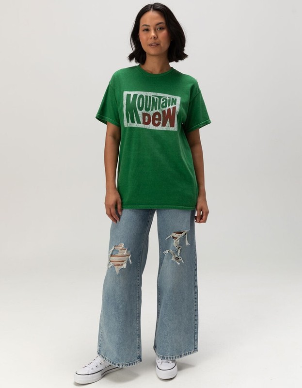 Mountain Dew Womens Mtn Dew Distressed Print Boyfriend Fit Shirt New XS S