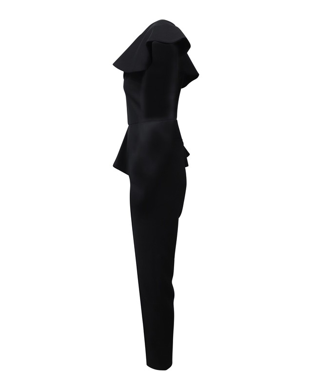 MSGM One Shoulder Flounce Jumpsuit In Black Polyamide