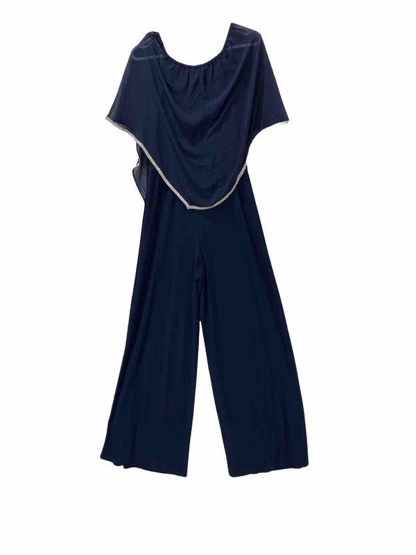 MSK Jumpsuit Off Shoulder Rhinestone Trim Cape Popover Womans M Blue Dressy