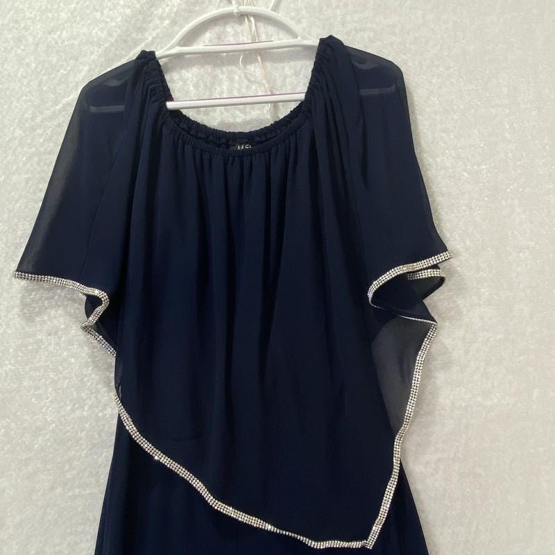 MSK Jumpsuit Off Shoulder Rhinestone Trim Cape Popover Womans M Blue Dressy