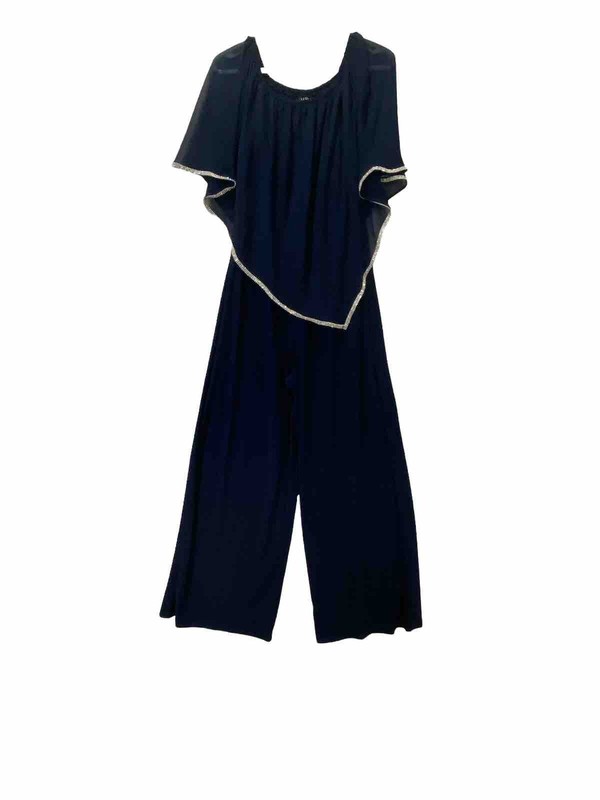 MSK Jumpsuit Off Shoulder Rhinestone Trim Cape Popover Womans M Blue Dressy