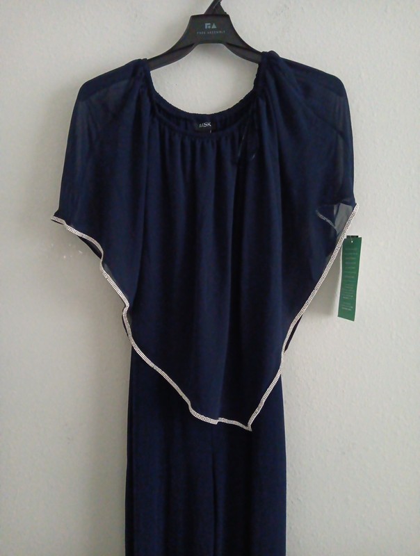 MSK Womens Straight Neck Short Sleeve Jumpsuit Large Blue925017