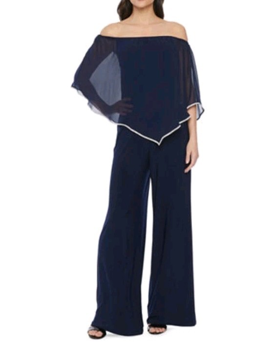 MSK Womens Straight Neck Short Sleeve Jumpsuit Large Blue925017