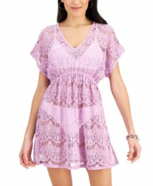 MSRP $34 Miken Juniors Lace Cold-Shoulder Swim Cover-Up Lilac Size Medium