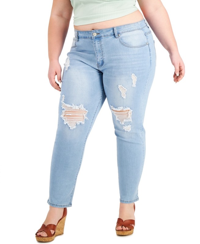 MSRP $35 Gogo Jeans Trendy Plus Size High-Rise Destructed Skinny Blue Size 14