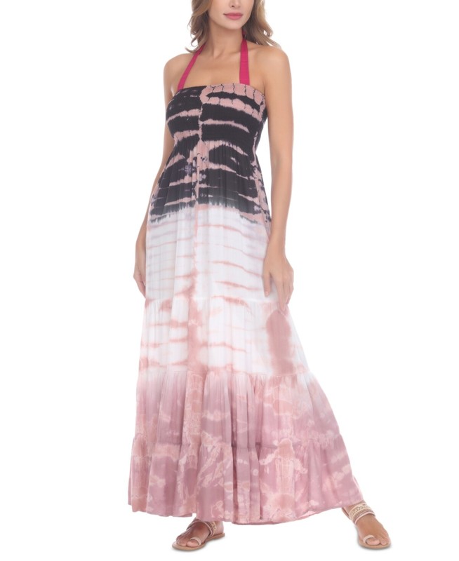 MSRP $58 Raviya Juniors Tiered Tie-Dye Cover-Up Maxi Dress Multicolor Size Small