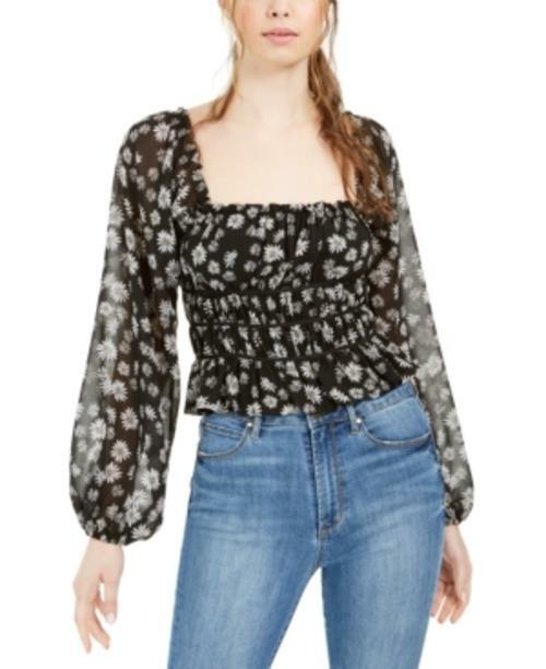 MSRP $59 Leyden Daisy Floral Print Cropped Top Size Large Black