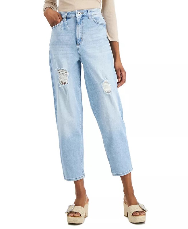 MSRP $70 International Concepts Womens High Rise Ripped Mom Jeans Blue Size 8
