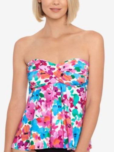 MSRP $72 Swim Solutions Twisted Bandeau Tankini Top Floral Pink Size 14