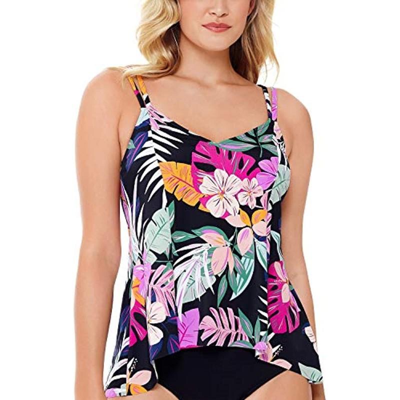 MSRP $72 Swim Solutions Women's Hi-Lo Princess-Seam Tankini Top Size 8