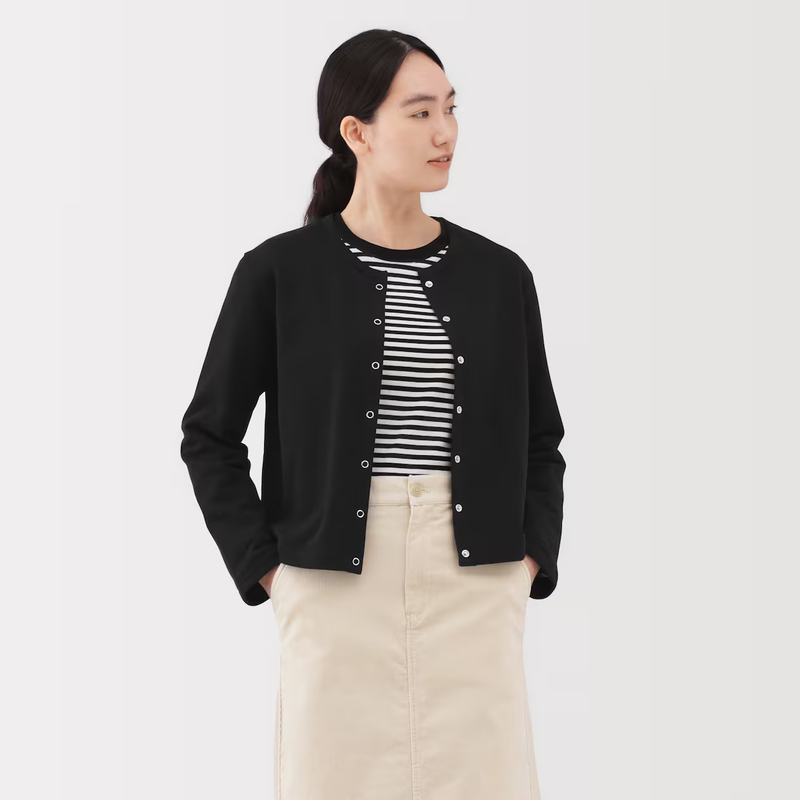 MUJI Womens Sweatshirt Cardigan Black FedEx