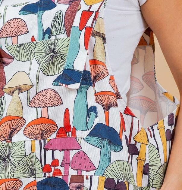 Mushroom Retro Print Overall Jumpsuit Farm Country Bib Farmhouse Colorful Comfy