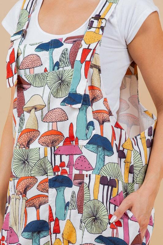 Mushroom Retro Print Overall Jumpsuit Farm Country Bib Farmhouse Colorful Comfy