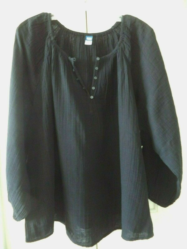 Must Old Navy Black Gauzy Crinkle Cloth Split V Peasant Blouse 4XL 3X 28 30 4X