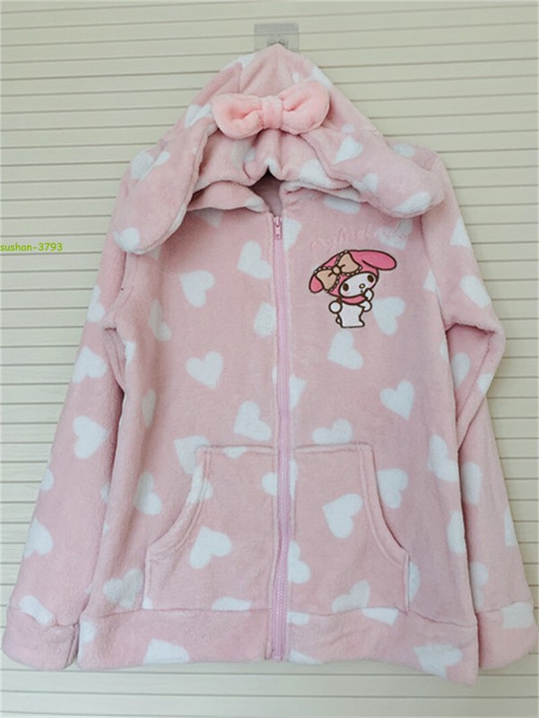 My MELODY Plush Sleepwear Winter Homewear Hooded Suit Coral Velvet Coat Pants