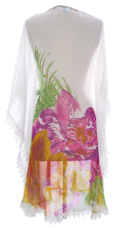 NAILA Women's Floral White Kaftan With Crochet JANA $130 NEW