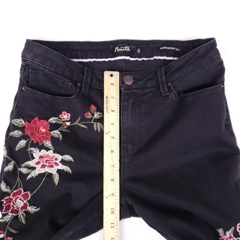 Nanette Lepore HW Broadway Crop Embroidered Jeans Black Size 8 Floral Boho