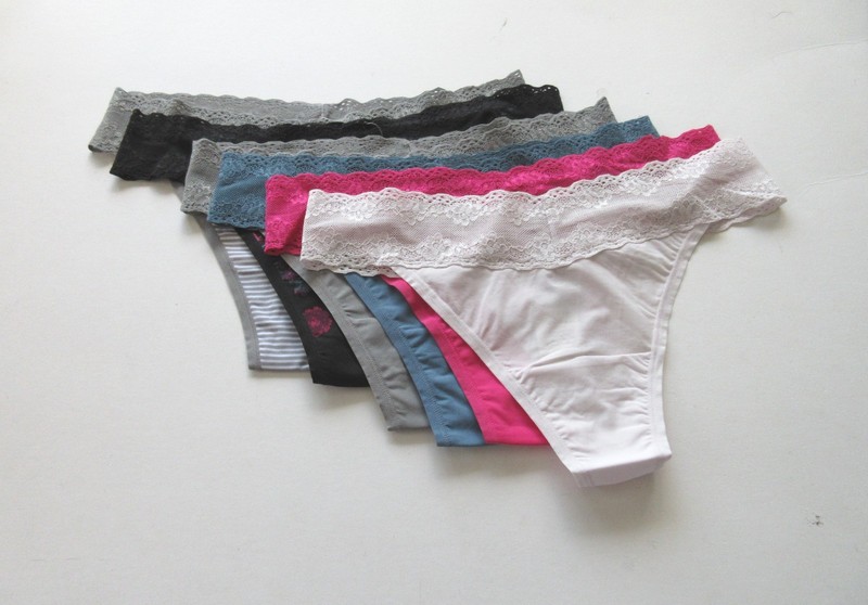 Natori Bliss Women's Panties Lace-Waist Cheeky Underwear Thong Grey One Size