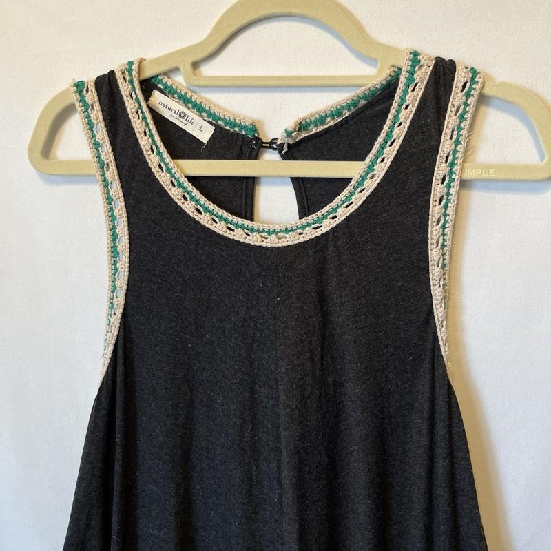 Natural Life Jumpsuit Romper L Gray Wide Leg Knit Crochet Trim Sleeveless Womens