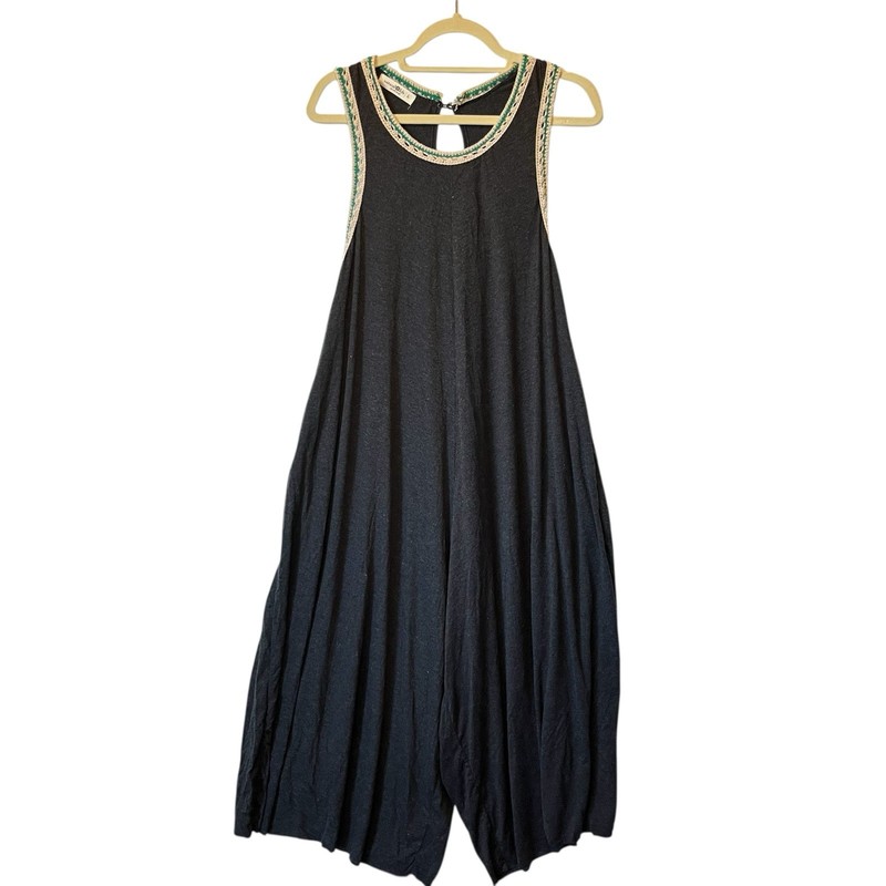 Natural Life jumpsuit romper L Gray Wide leg Knit Crochet trim Sleeveless womens