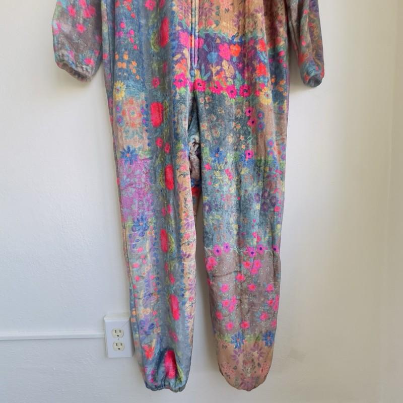 Natural Life Patchwork Fleece‑Lined Romper Jumpsuit Boho Floral Zip Front Medium