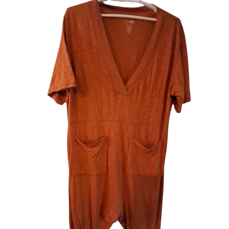 Natural Life Vneck Jumpsuit Womens Small Oversized Orange Rust Brown Knit Cotton
