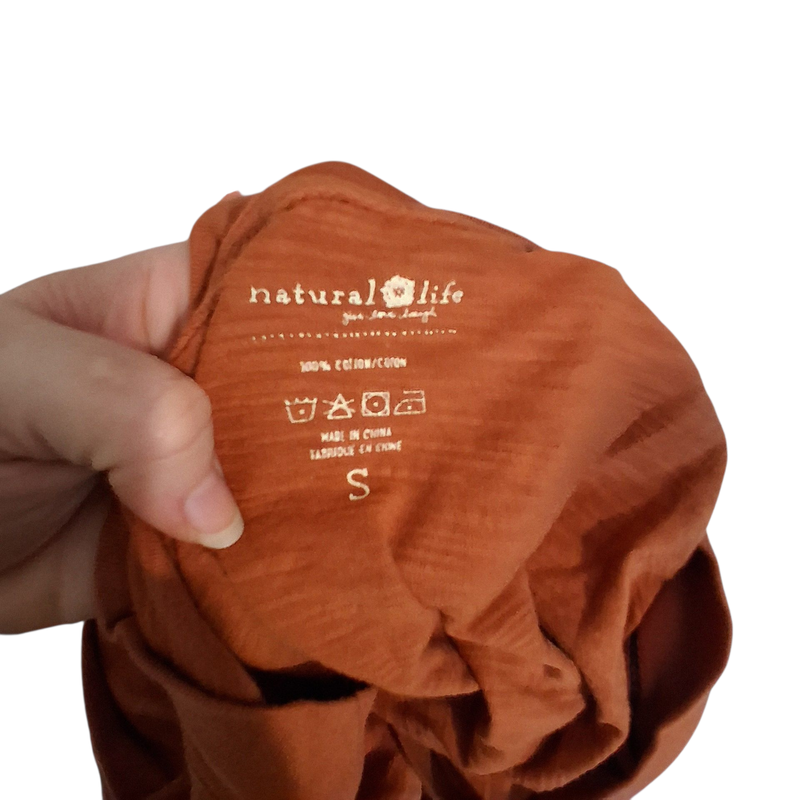 Natural Life Vneck Jumpsuit Womens Small Oversized Orange Rust Brown Knit Cotton