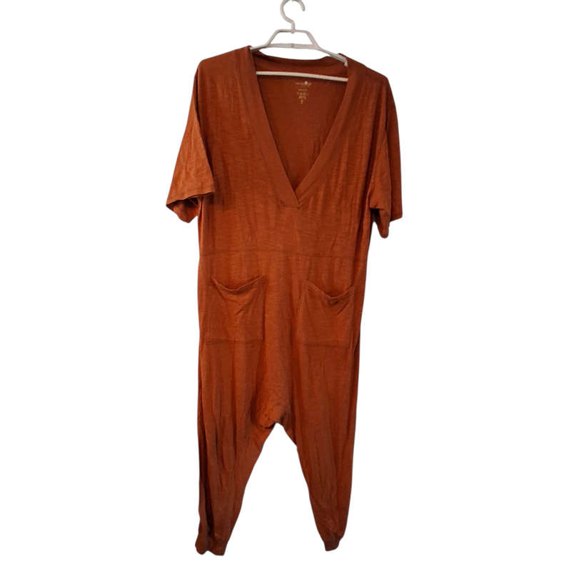 Natural Life vneck jumpsuit womens Small oversized orange rust brown knit cotton